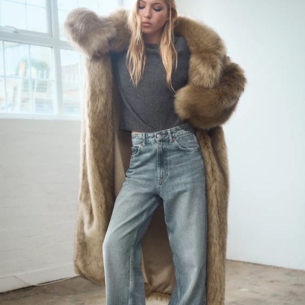 🆕 Zara Studio Faux Fur Maxi Coat – Camel Brown l Statement Coat – NWT - Picture 8 of 15